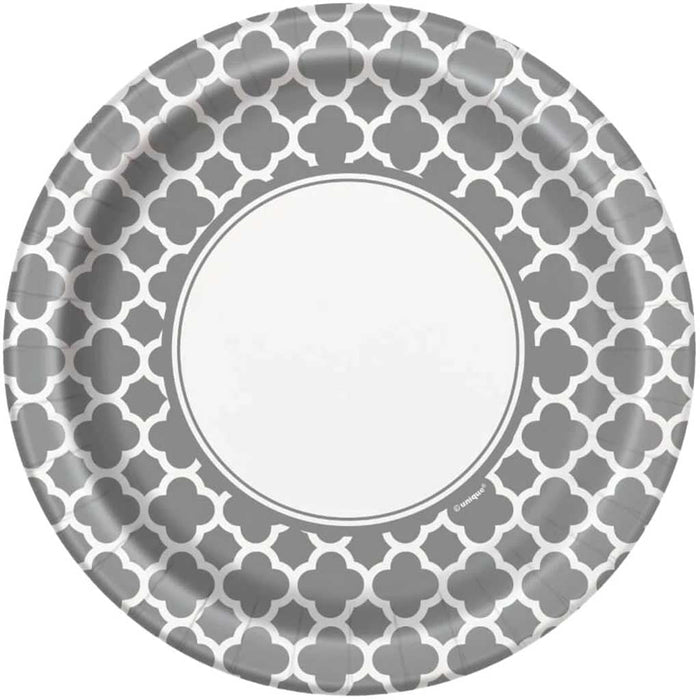 Round Dinner Plates 9in 8ct, Silver Quatrefoil 