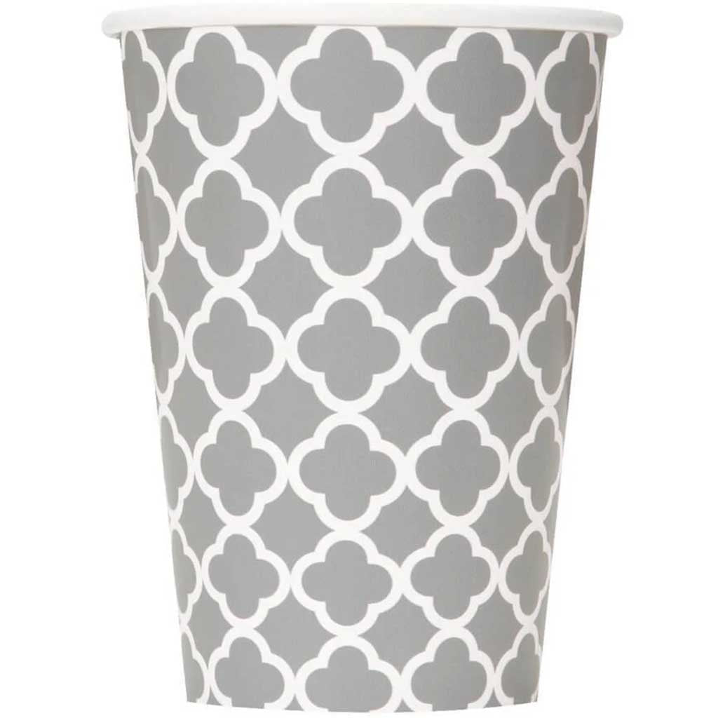 Silver Quatrefoil 12oz Paper Cups , 6ct 