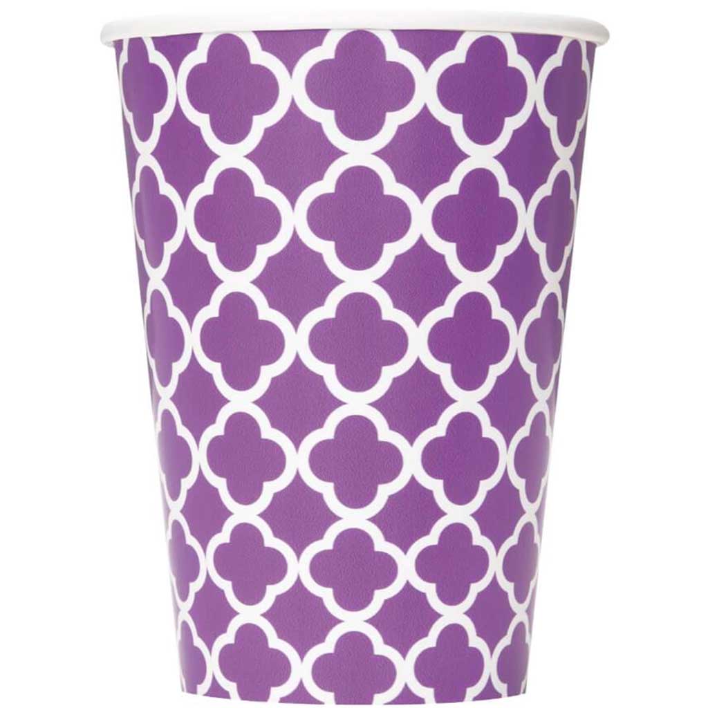 Pretty Purple Quatrefoil 12oz Paper Cups , 6ct 