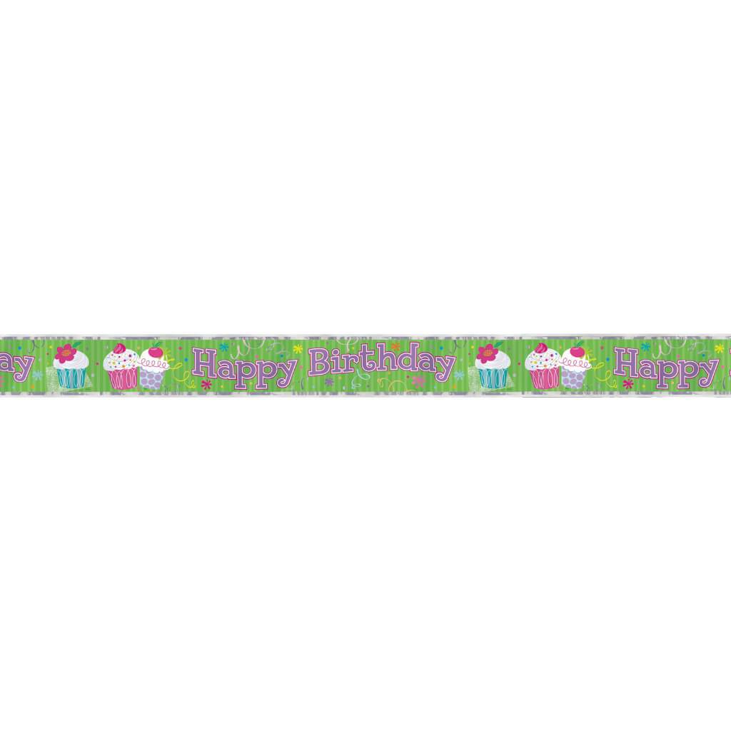 Cupcake Party Happy Birthday Foil Banner 12ft 