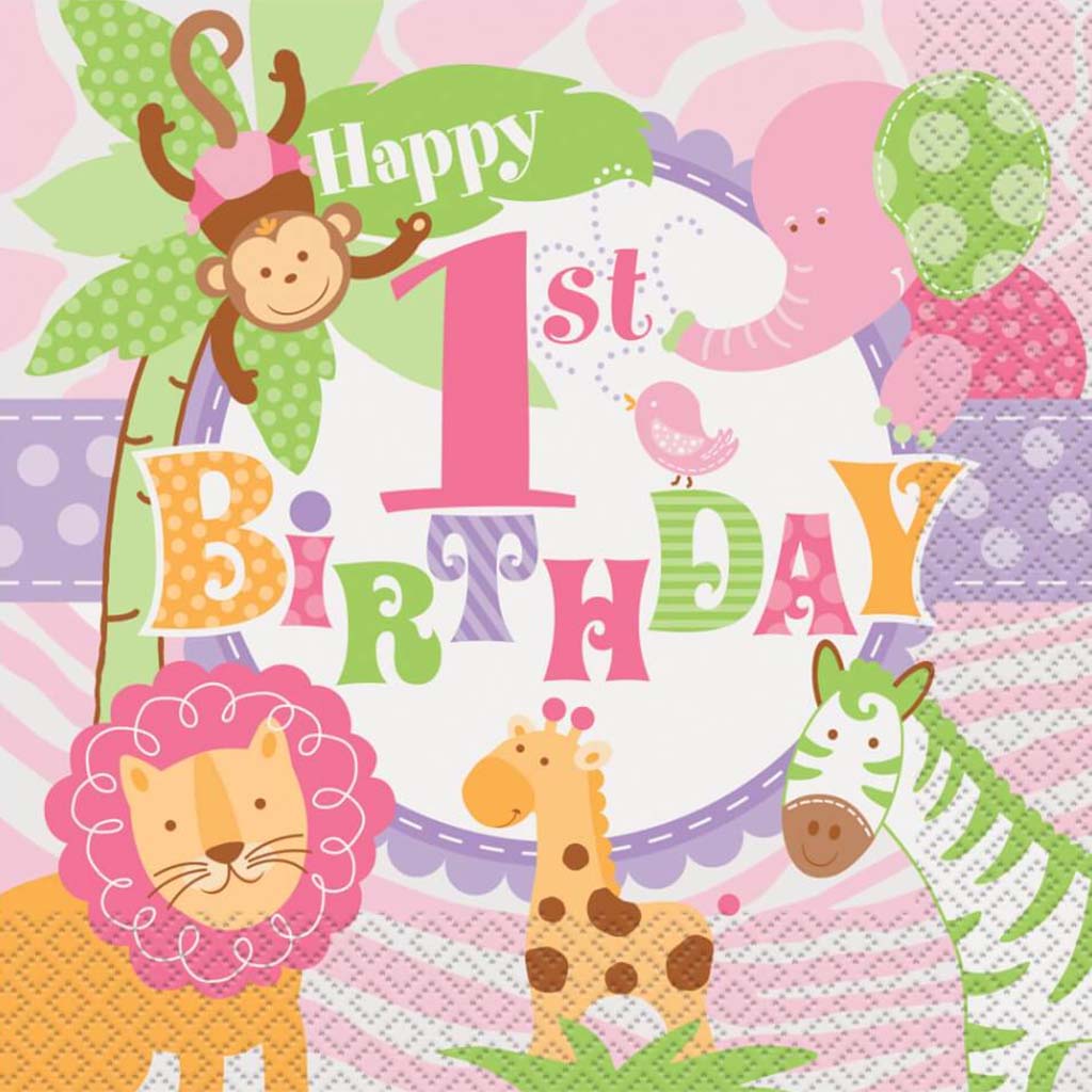 Pink Safari 1st Birthday Lunch Napkins, 20ct 