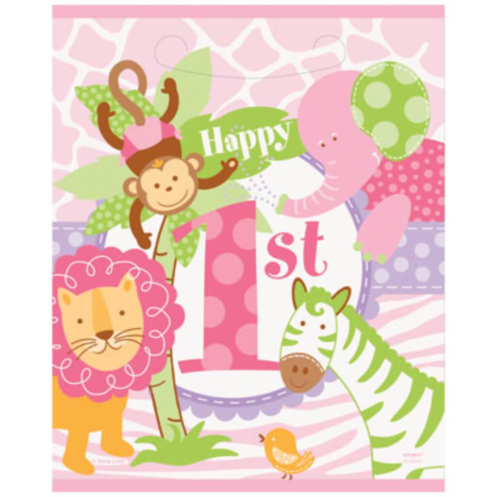 Pink Safari 1st Birthday Loot Bags, 8ct 