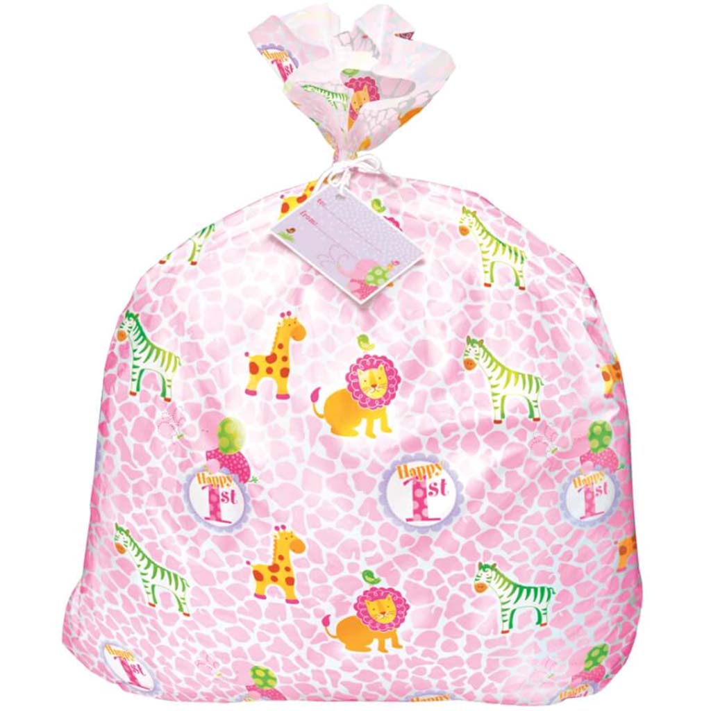 Jumbo Cellophane Bag 1ct, Pink Safari 1st Birthday 