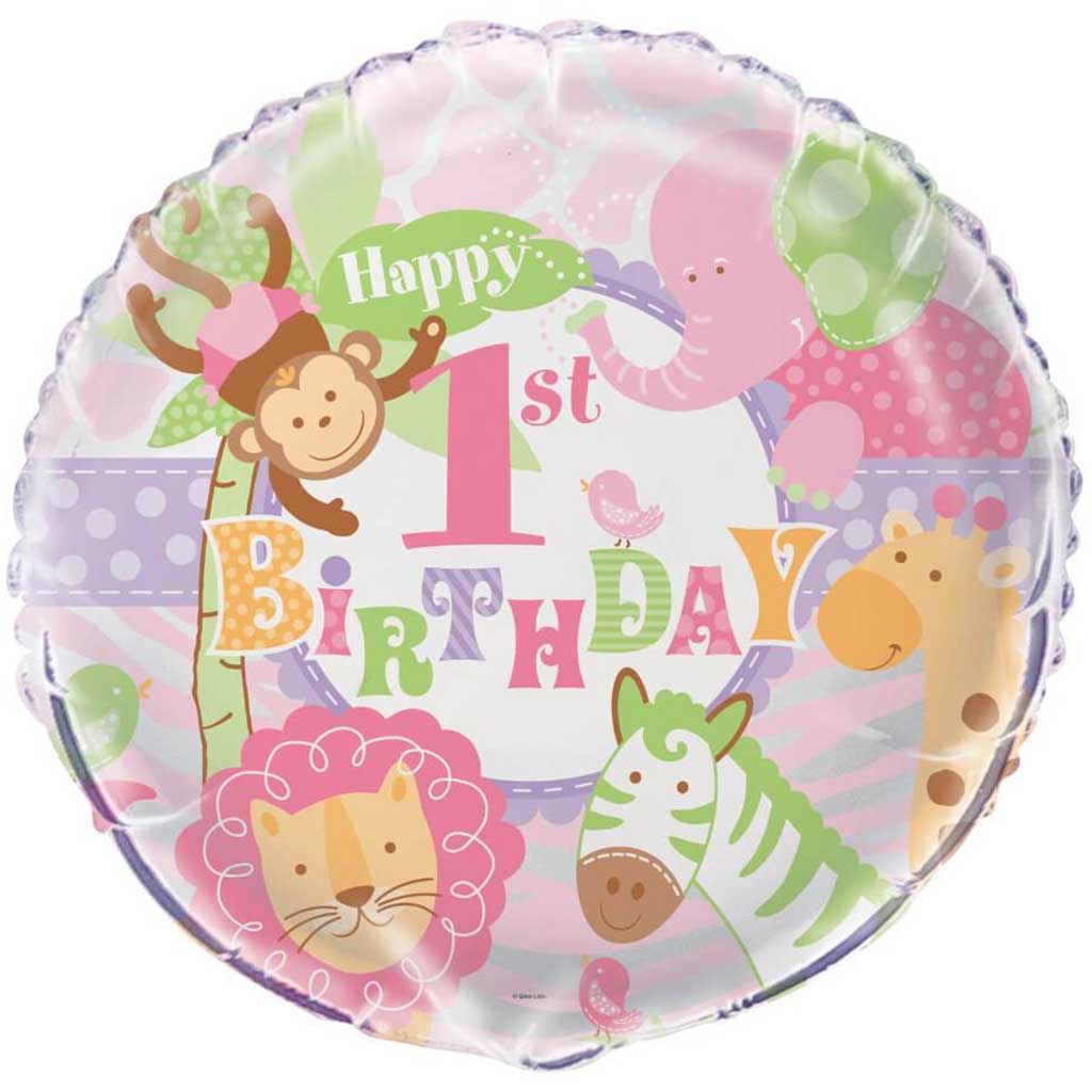 Pink Safari 1st Birthday Foil Balloon, 18in 