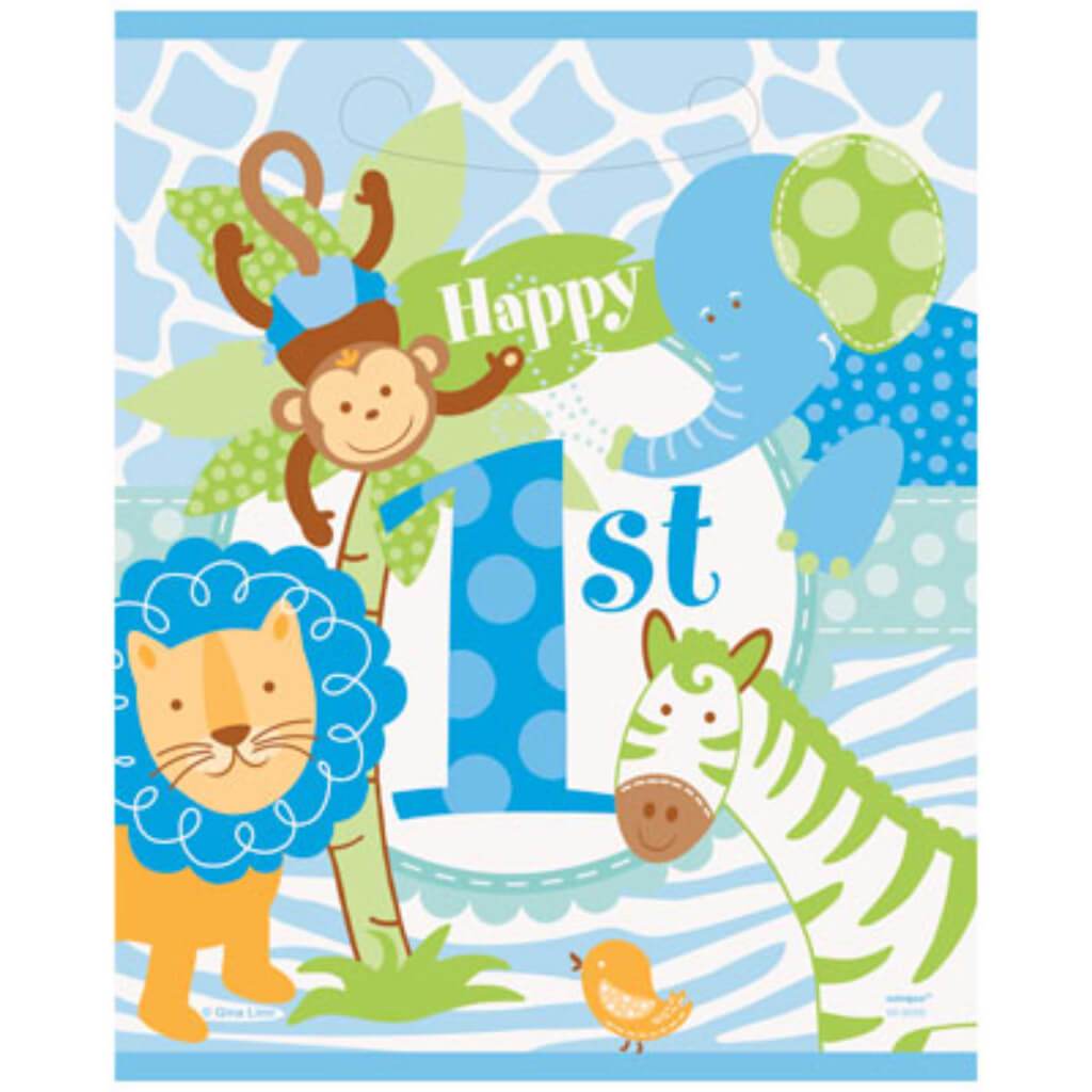 Blue Safari 1st Birthday Loot Bags, 8ct 