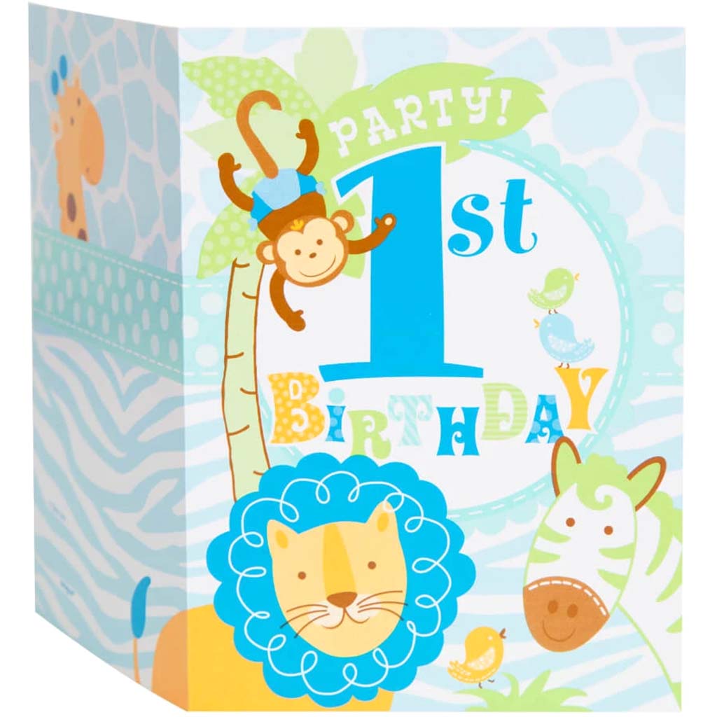 Blue Safari 1st Birthday Invitations, 8ct 