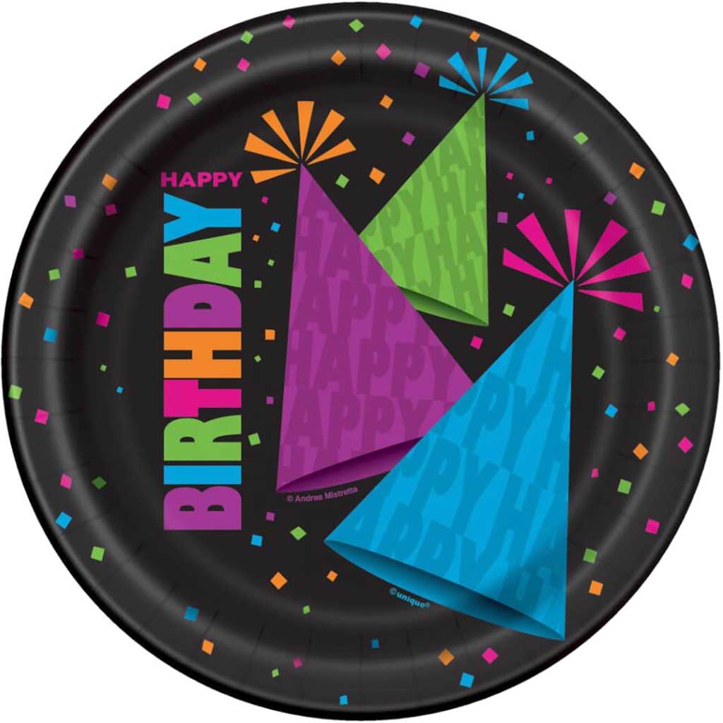 Round Dessert Plates 7in 8ct, Neon Party 