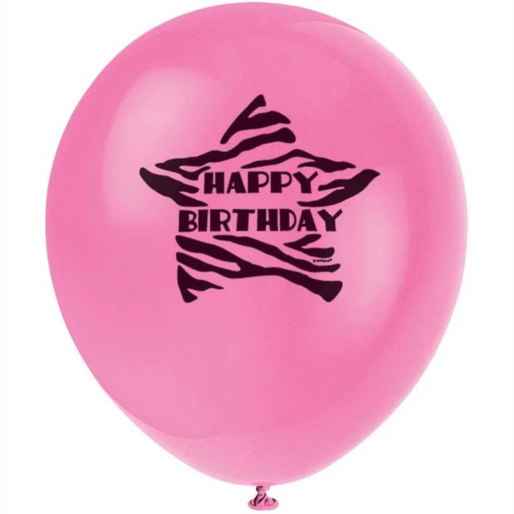 Latex Balloons 12in 8ct, Zebra Passion Pink 