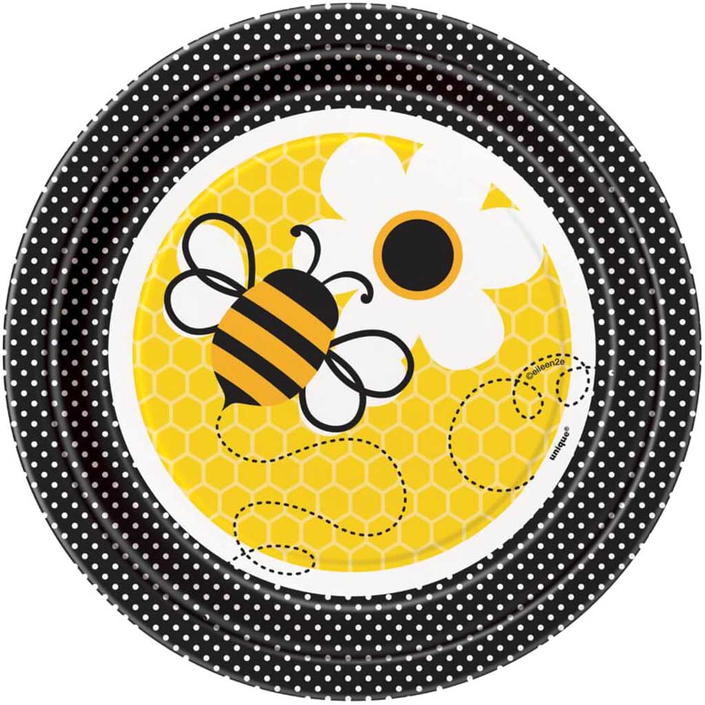 Round Dessert Plates 7in 8ct, Busy Bees 