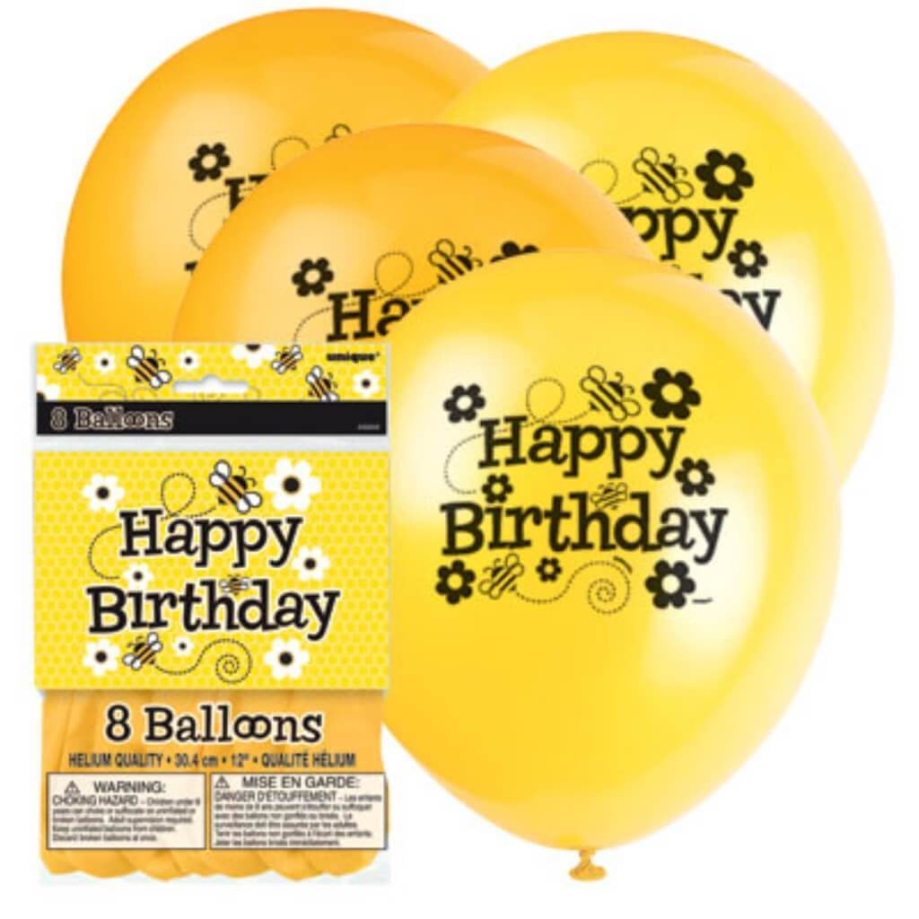 Latex Balloon 12in 8ct, Busy Bees Happy Birthday 