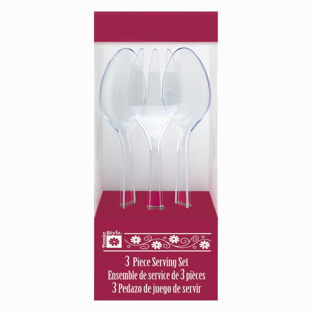 Plastic Serving Set Box 3pc 9in, Premier Stylz Brand Clear 