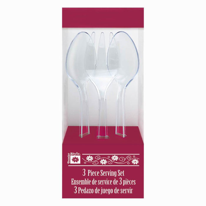 Plastic Serving Set Box 3pc 9in, Premier Stylz Brand Clear 