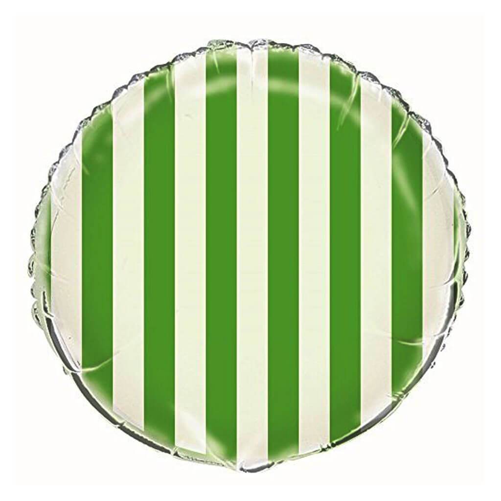 Green Stripes Round Foil Balloon, 18in 