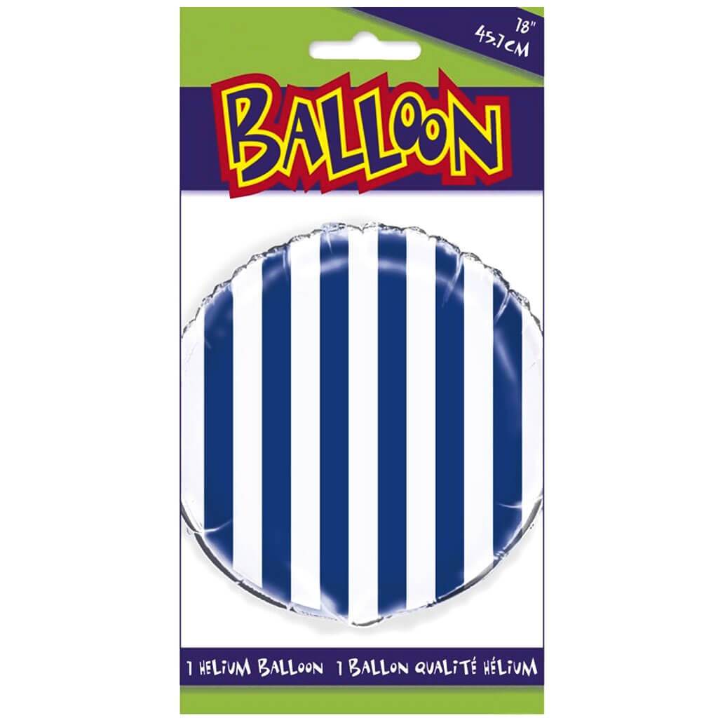 Blue Stripes Round Foil Balloon, 18in 