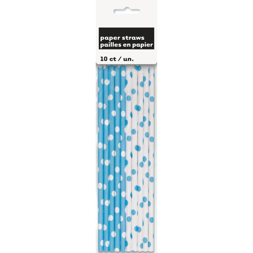 Paper Straws 10ct, Powder Blue Dots 