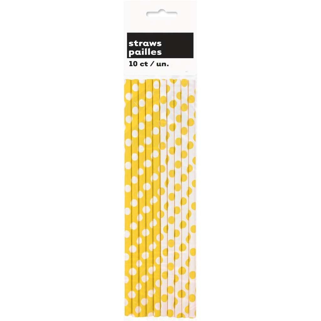 Paper Straws 10ct, Sunflower Yellow Dots 