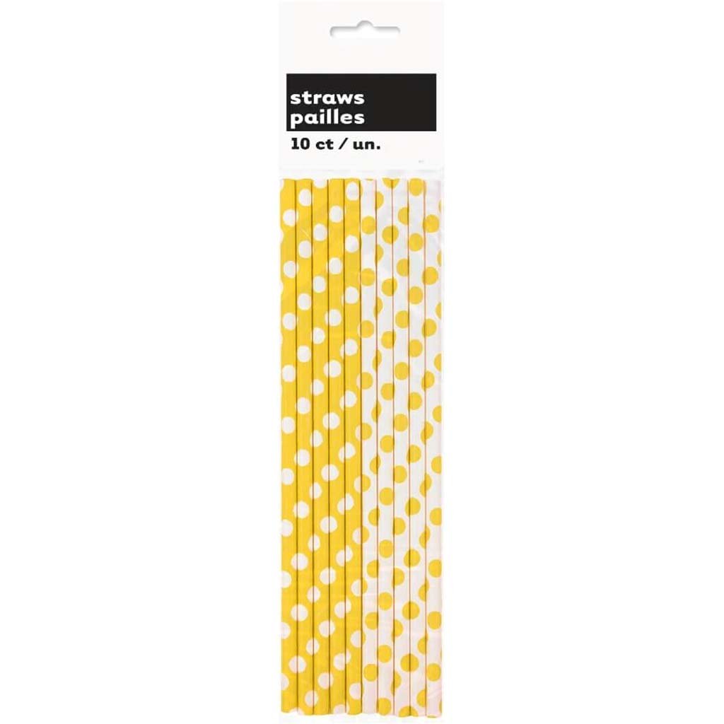 Paper Straws 10ct, Sunflower Yellow Dots 