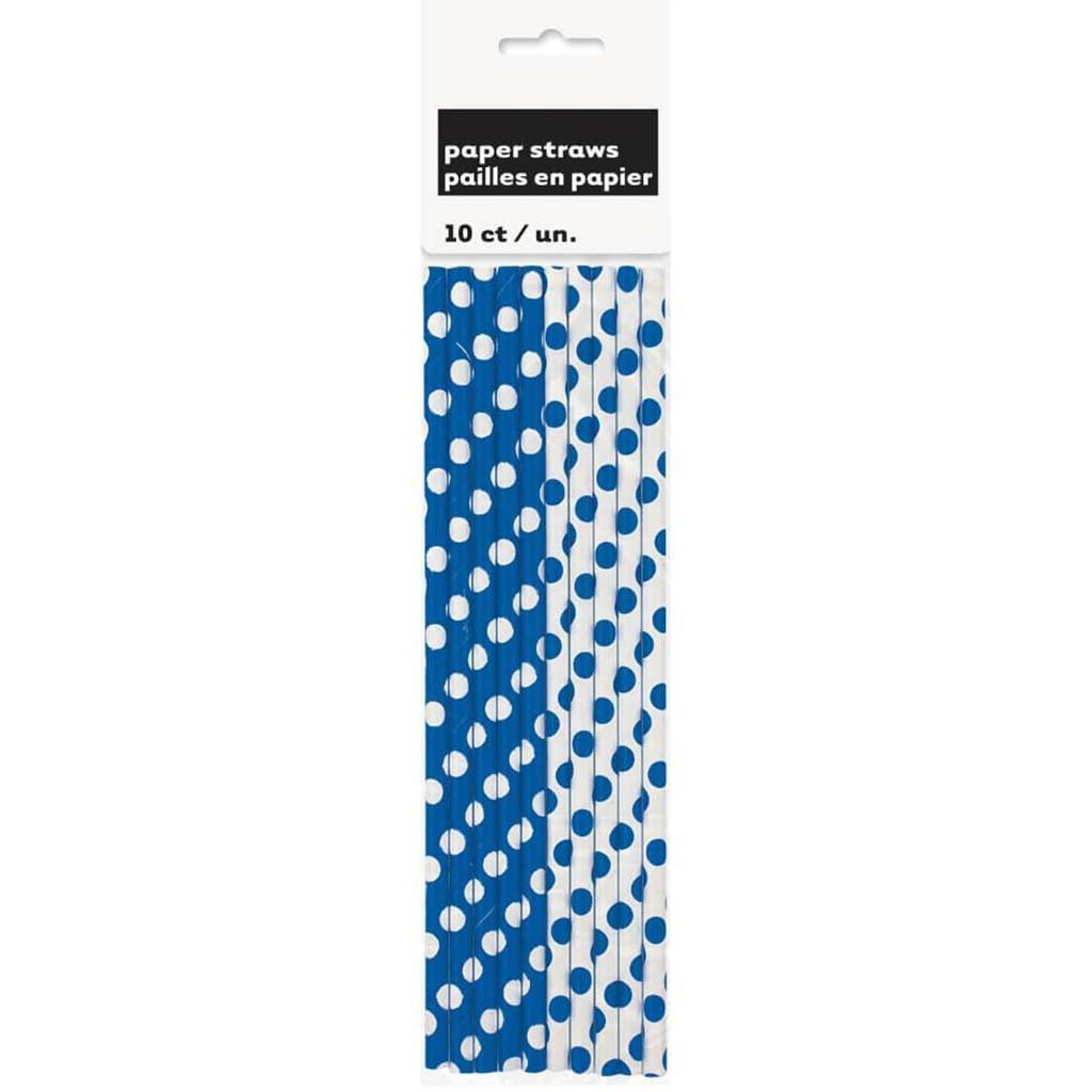 Paper Straws 10ct, Royal Blue Dots 