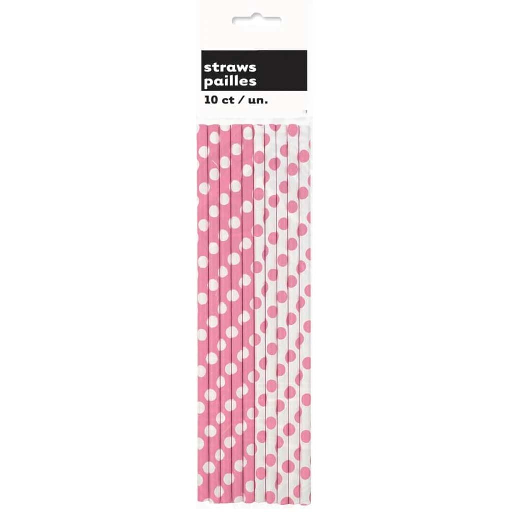 Paper Straws 10ct, Hot Pink Dots 