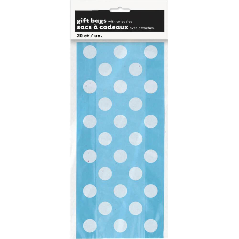 Cellophane Bags 20ct, Powder Blue Dots 