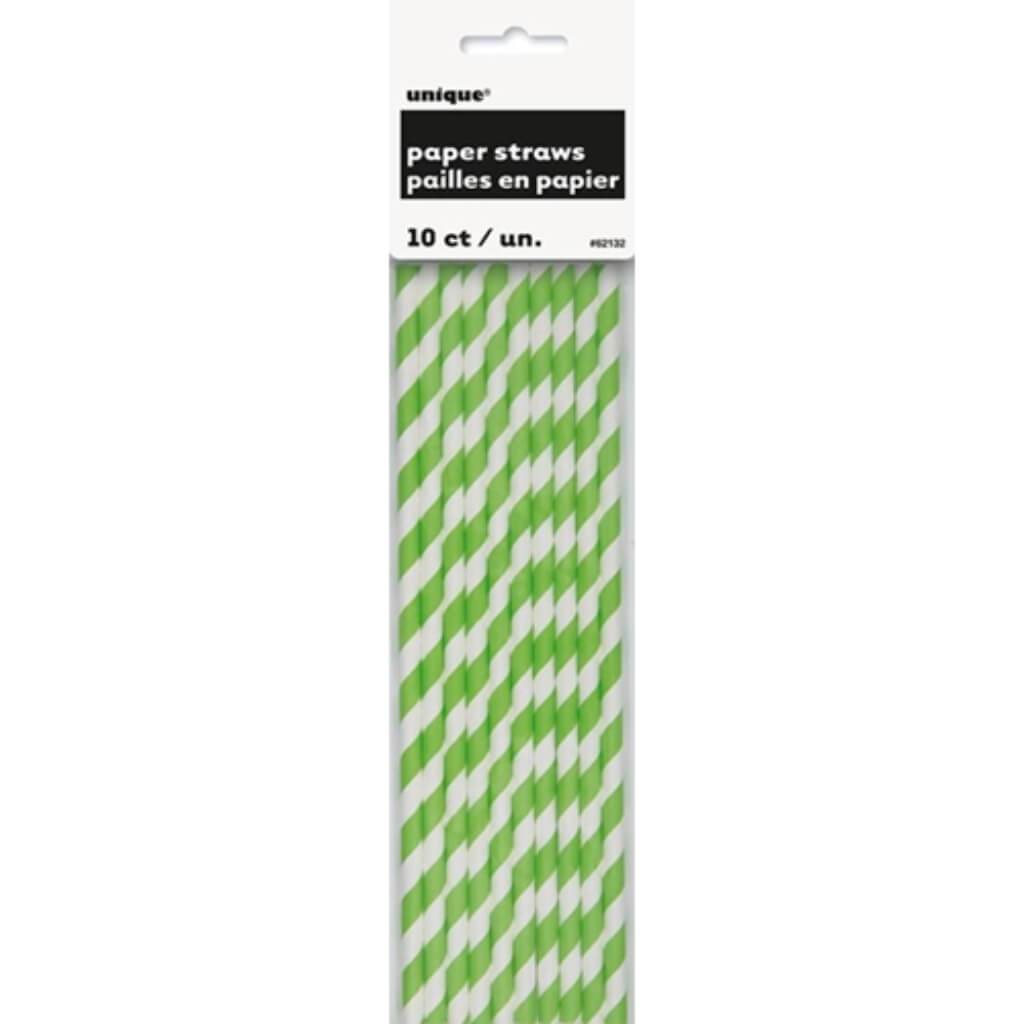 Paper Straws 10ct, Lime Green Stripes 