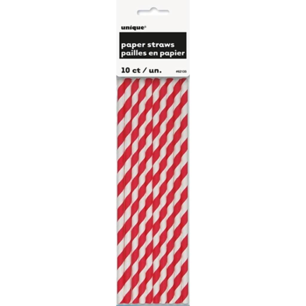 Ruby Red Stripes Paper Straws, 10ct 