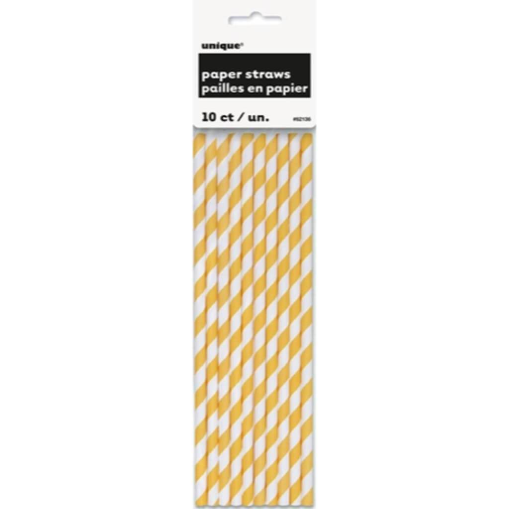 Paper Straws 10ct, Sunflower Yellow Stripes 