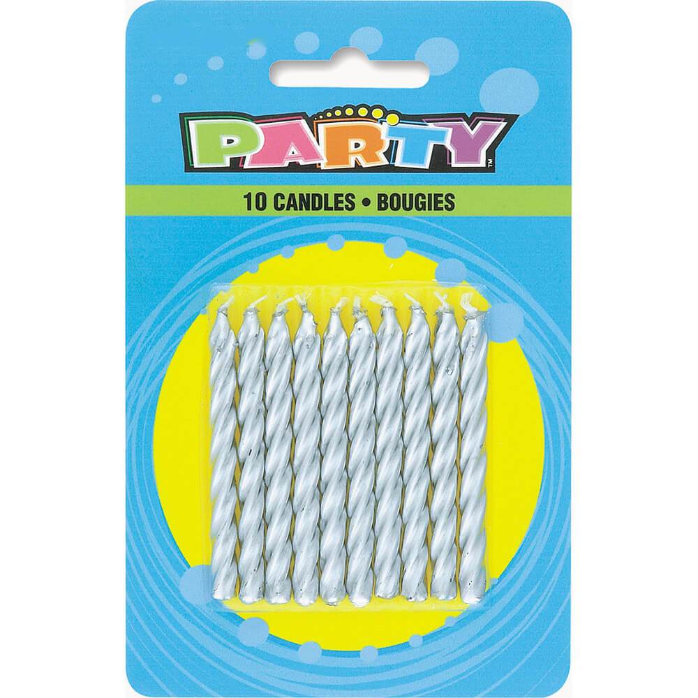 Birthday Candles 10ct, Silver Spiral 