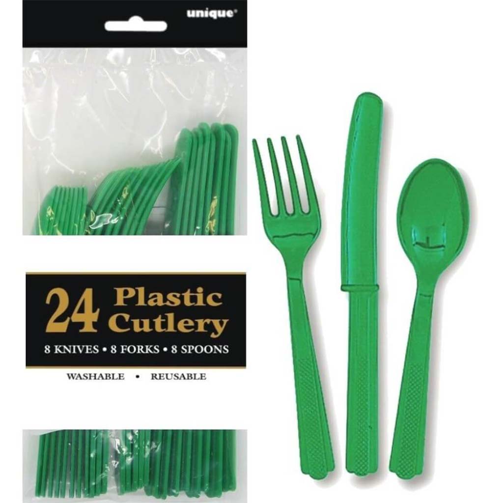 Emerald Green Solid Assorted Plastic Cutlery 24ct, 