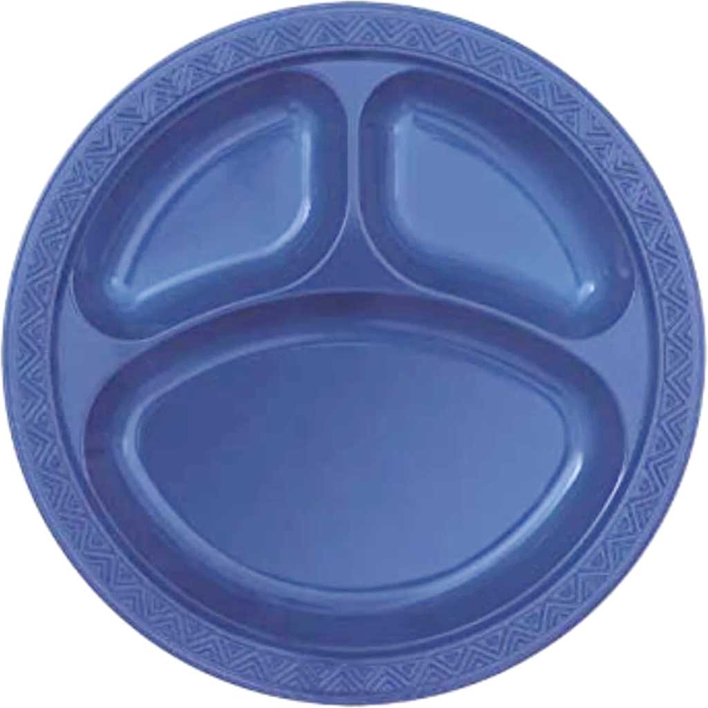 Compartment Plastic Plates 10in, 6ct, Navy Blue Solid 