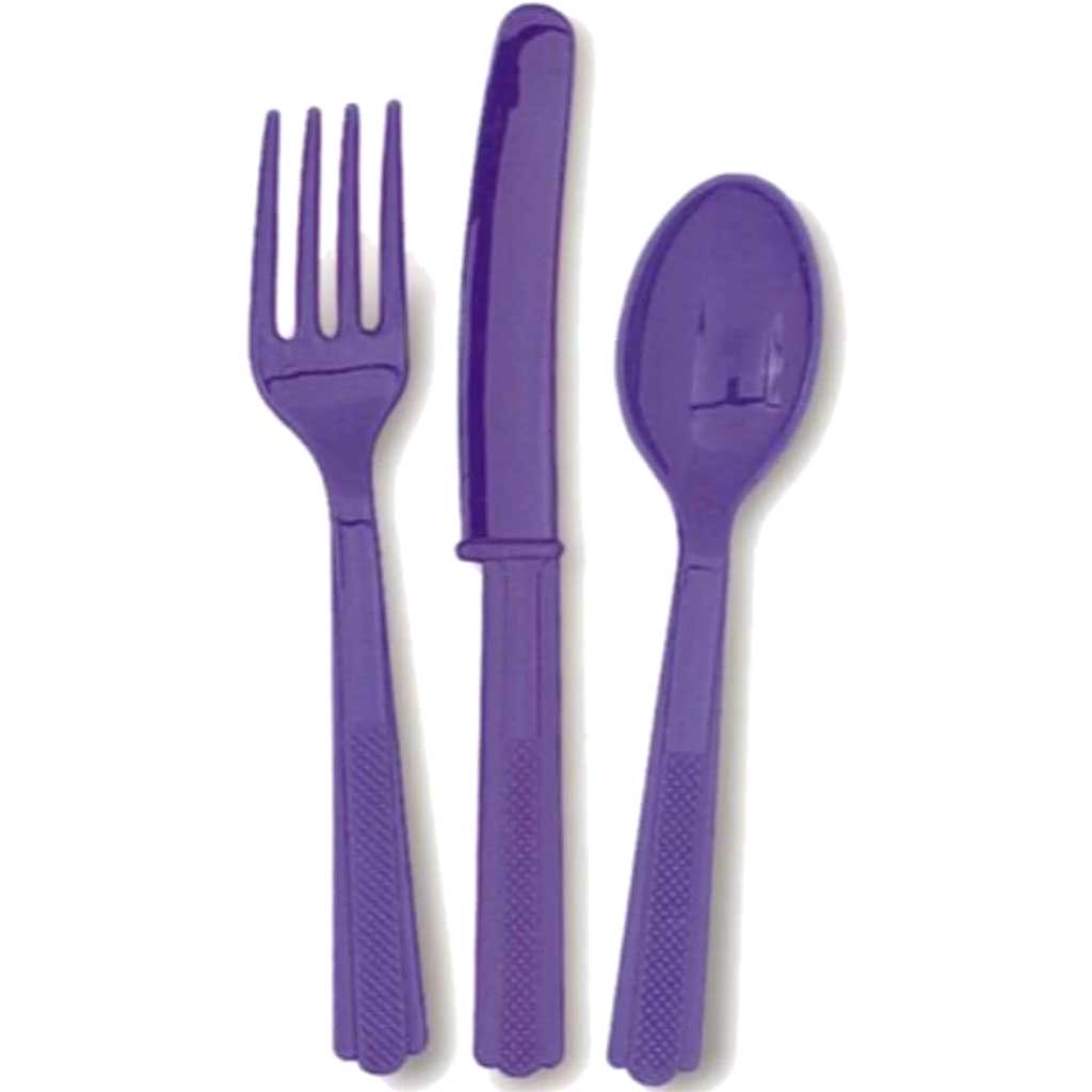 Purple Fork Knife And Spoon Set Plastic