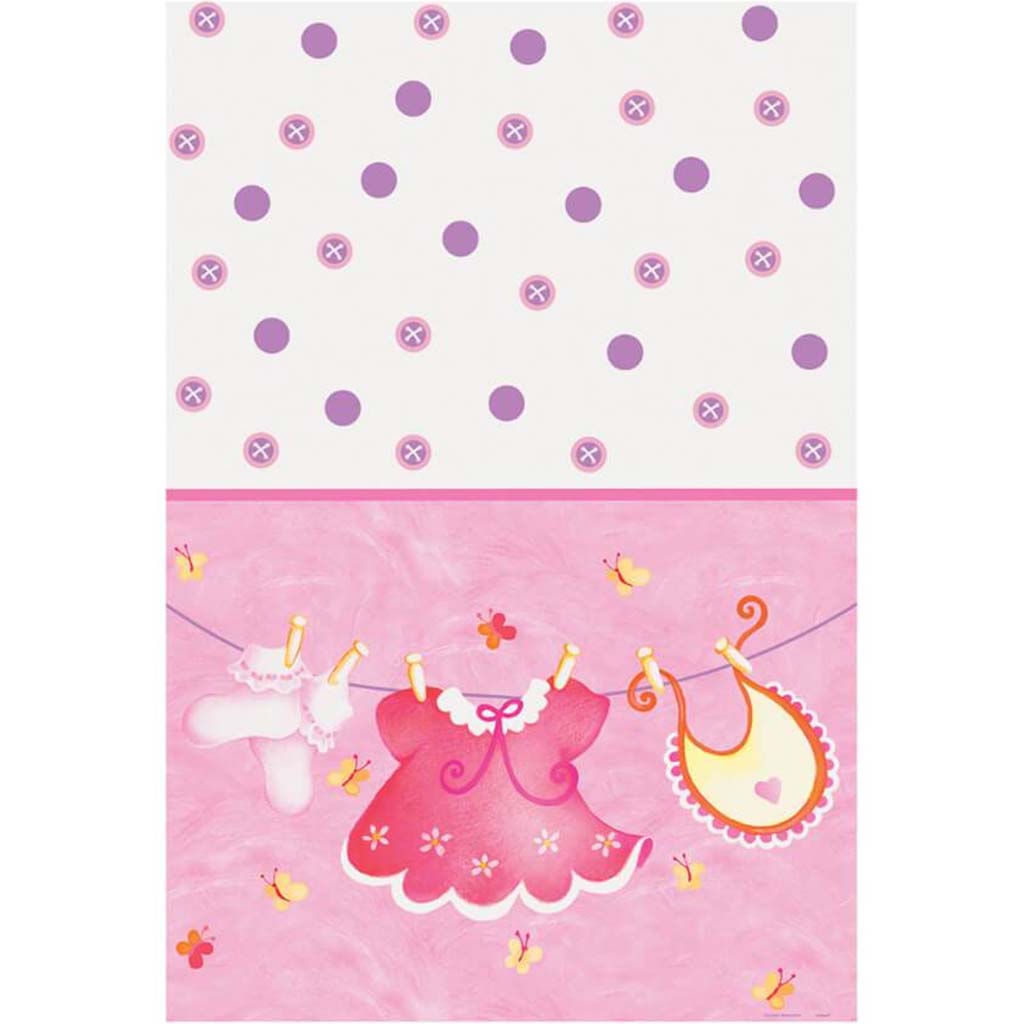 Rectangular Tablecover 54in x 84in, Pink Clothesline Baby Shower 