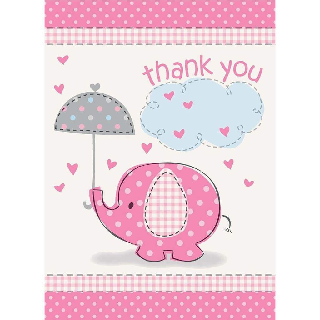 Pink Cute Clothesline Baby Shower Party Thank You Card, 8ct 