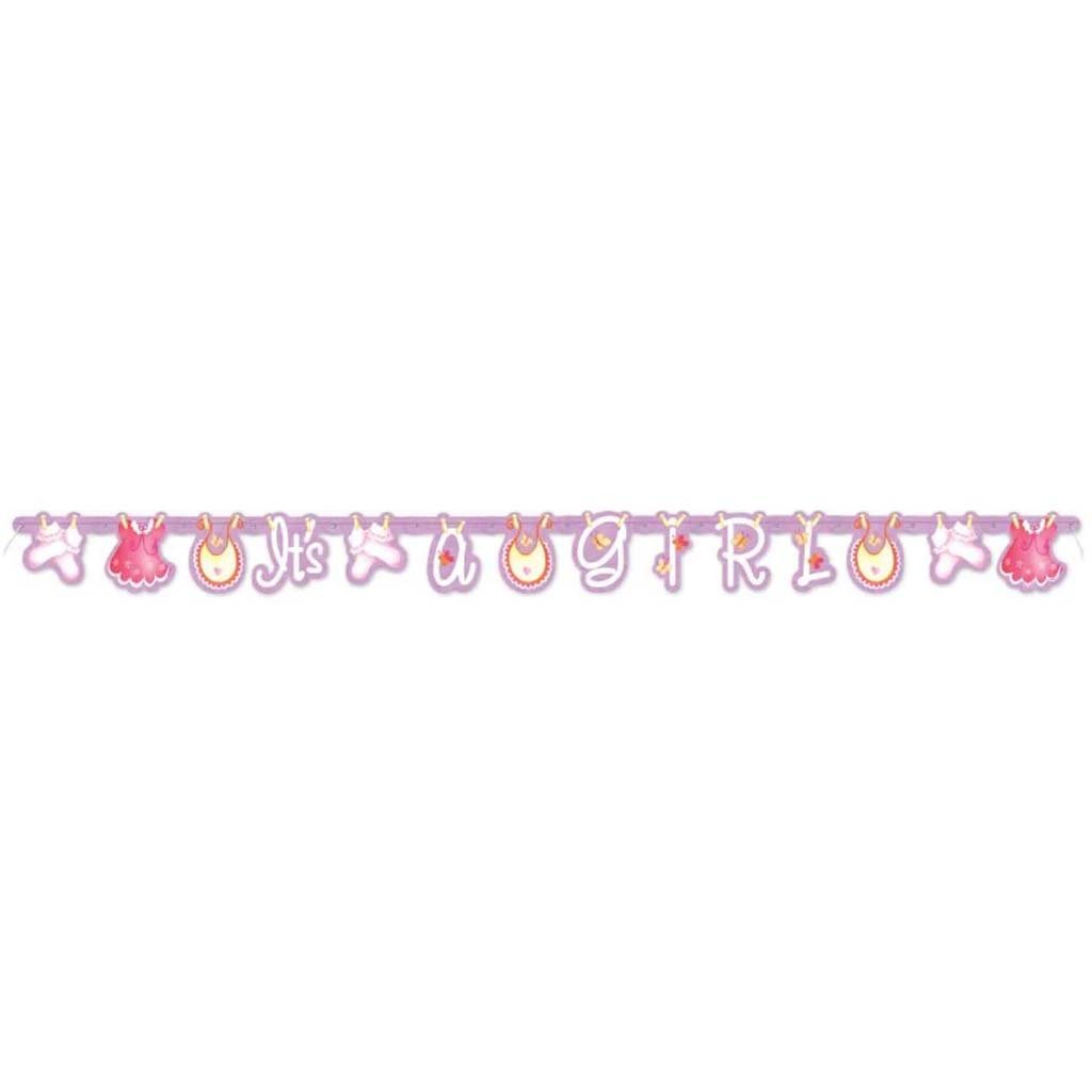 Large Jointed Banner, Pink Clothesline Baby Shower 