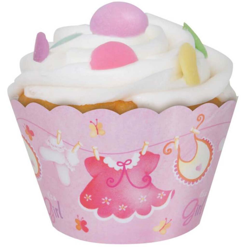 Pink Clothesline Baby Shower Cupcake Wrappers, 12ct 