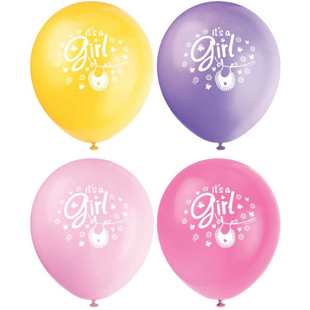 Latex Balloons 12in 8ct, Pink Clothesline Baby Shower 