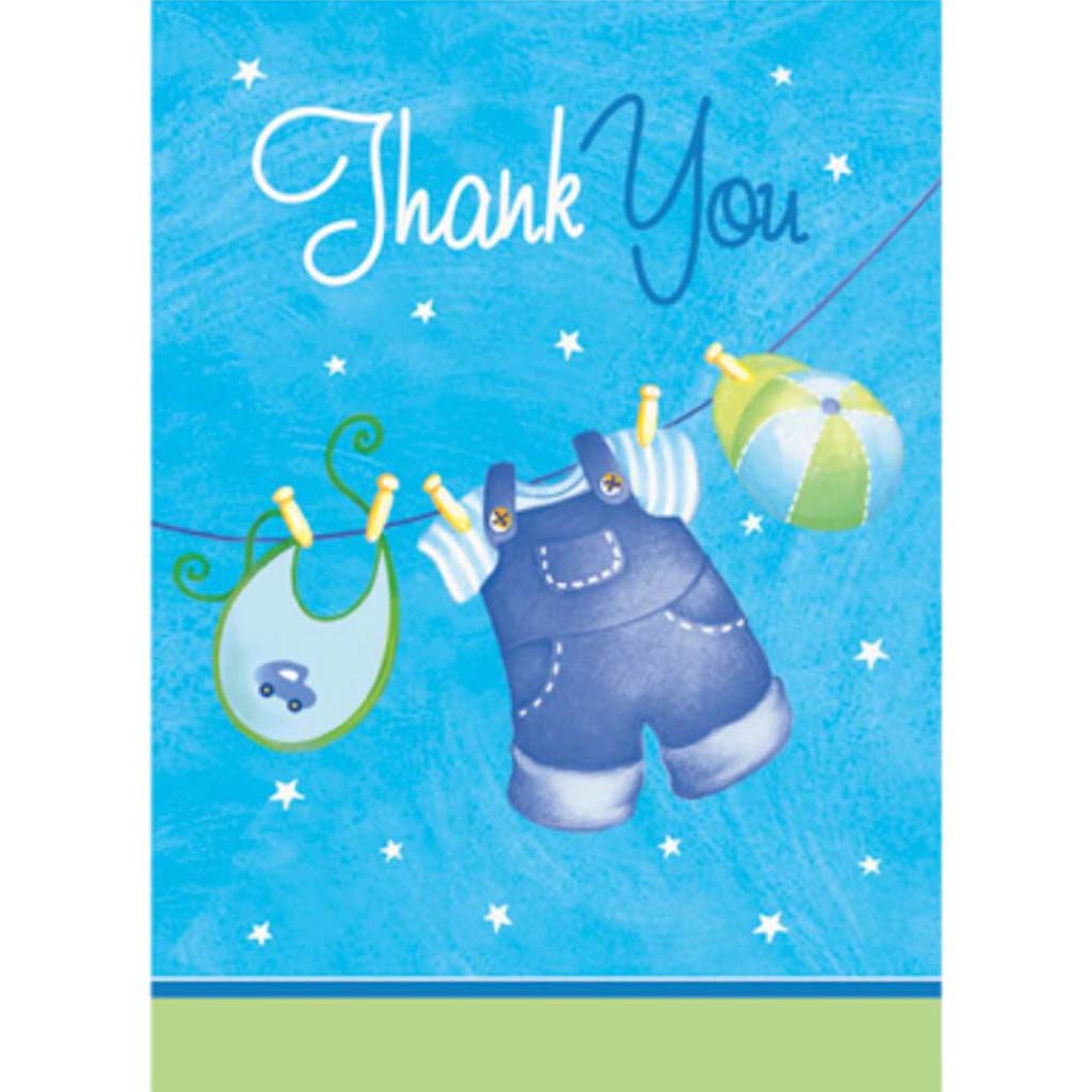 Thank You Note 8ct, Blue Clothline Baby Shower 