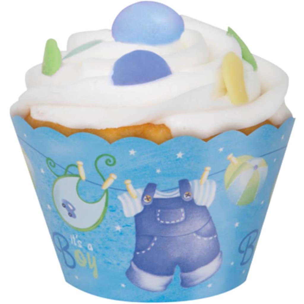 Blue Clothesline Baby Shower Cupcake Wrappers, 12ct 