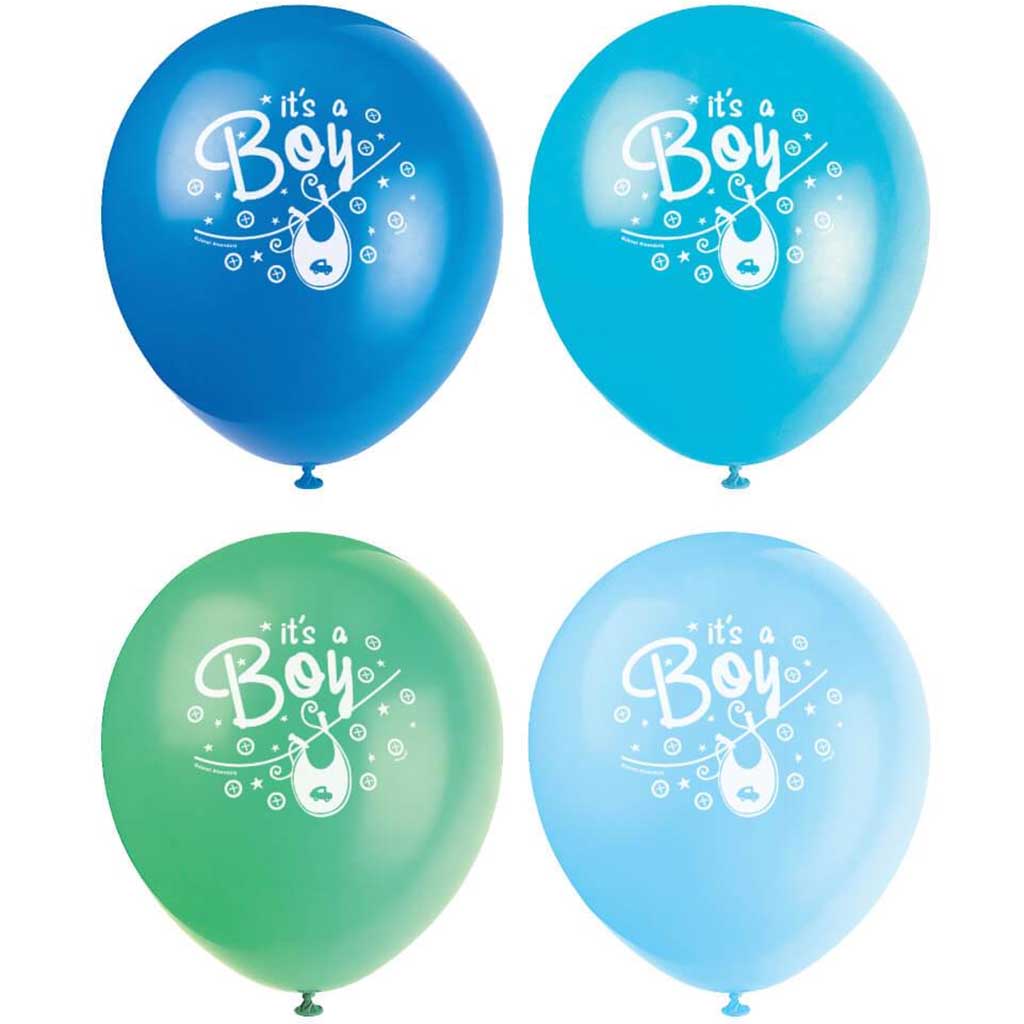 Latex Balloons 12in 8ct, Blue Clothesline Baby Shower 