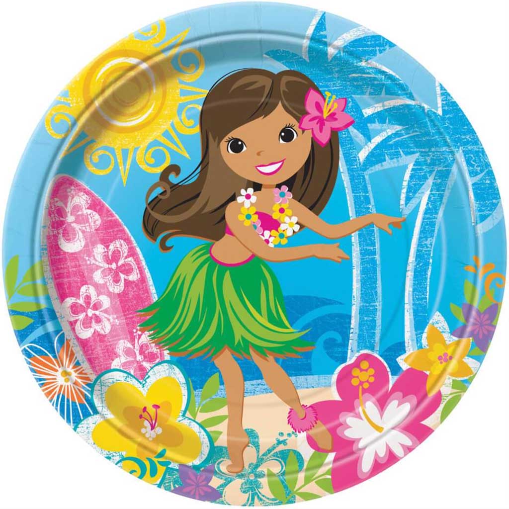 Round Dinner Plates 9in 8ct, Hula Beach Party 