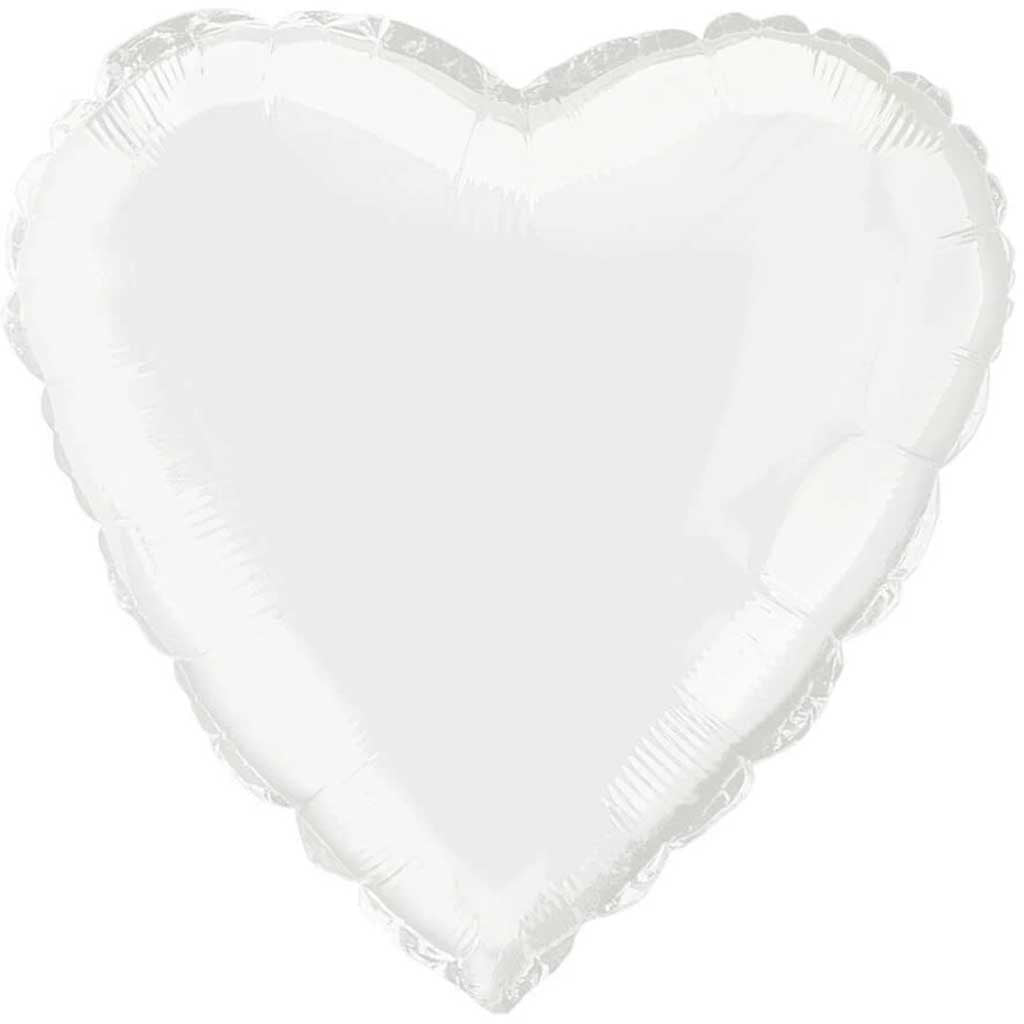 White Solid Heart Foil Balloon, 18in 