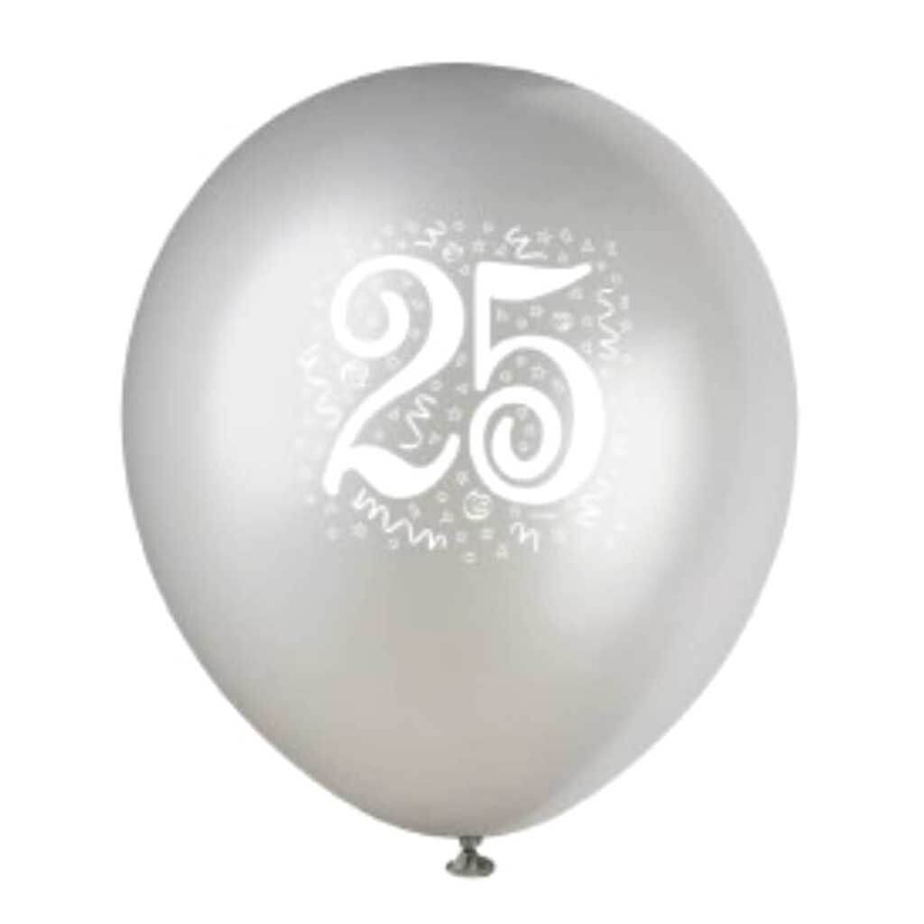 Number 25 Silver Balloon, 6ct 