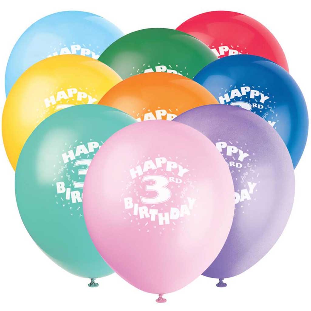 Latex Balloons 12in 6ct, Happy 3rd Birthday 