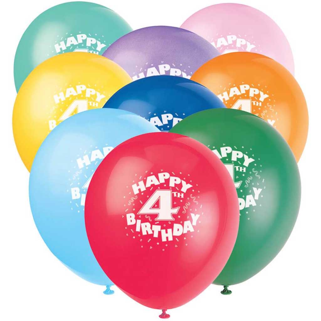 Latex Balloons 12in 6ct, Happy 4th Birthday 