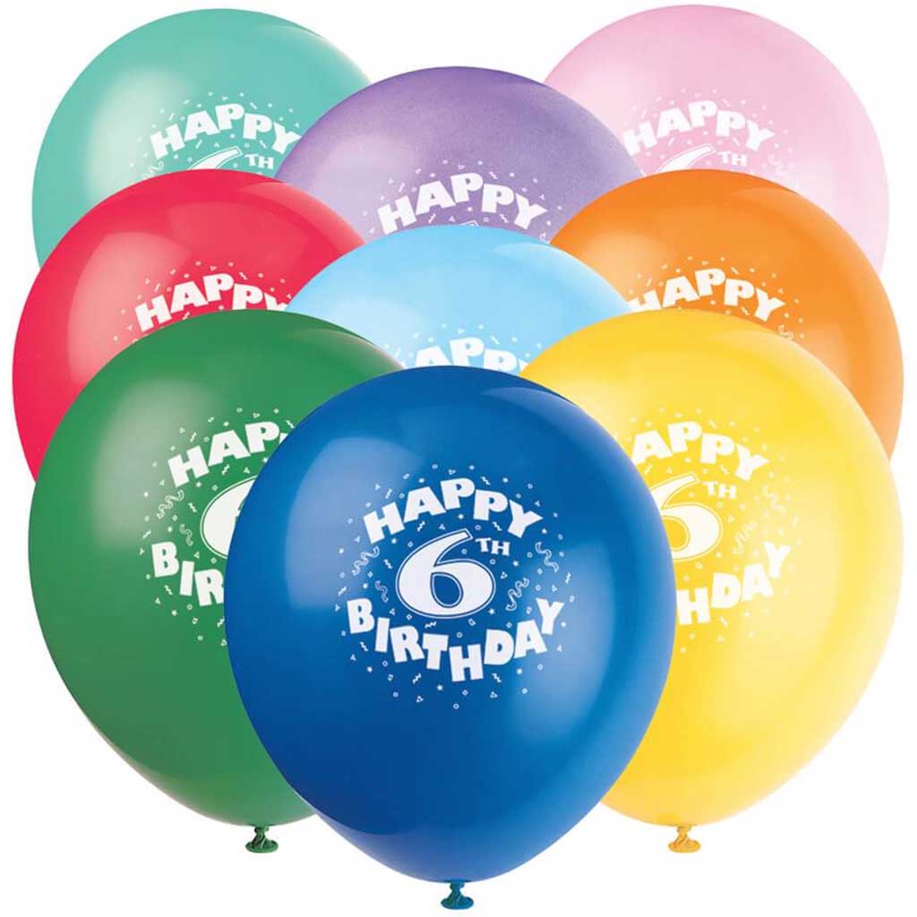 Latex Balloons 12in 6ct, Happy 6th Birthday 