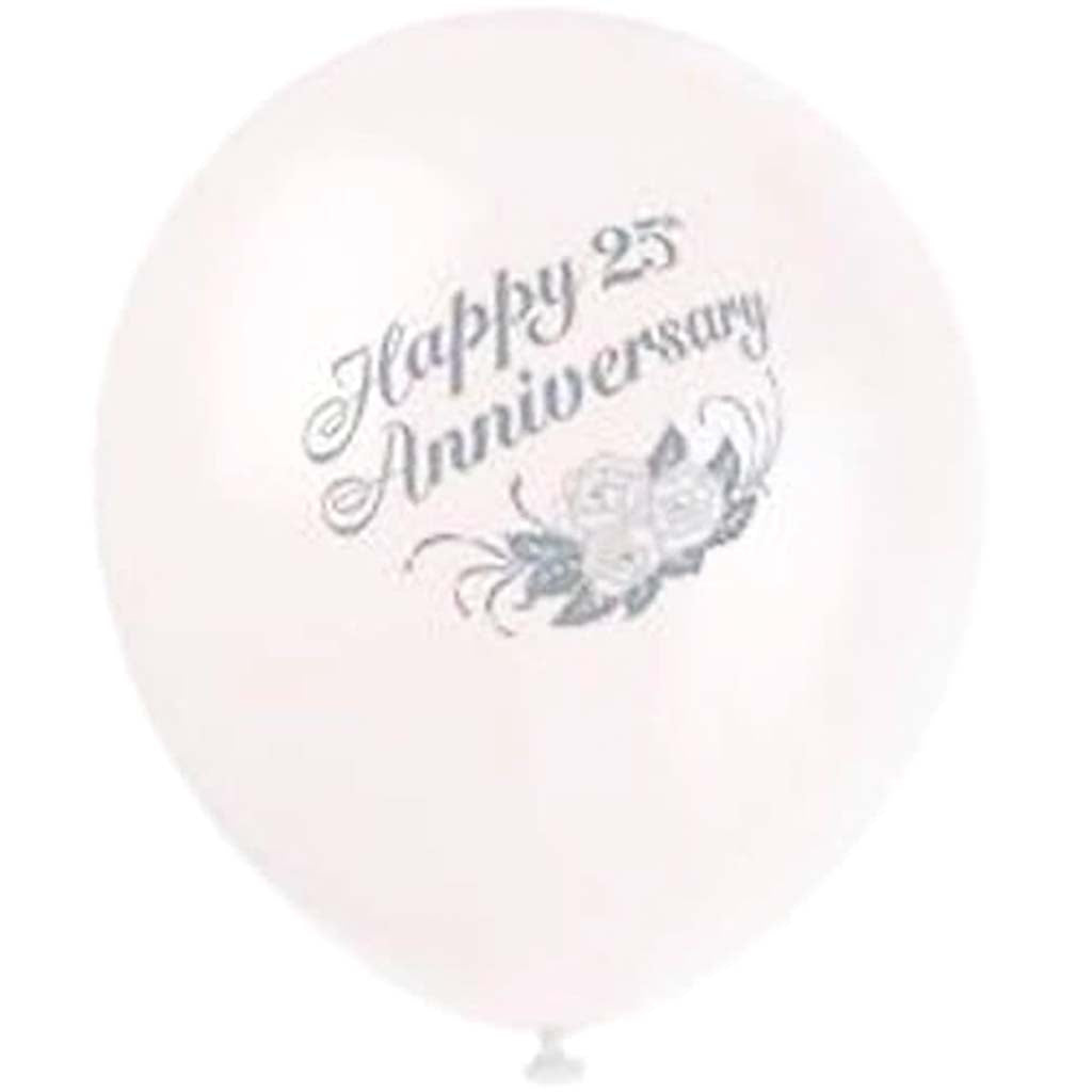 12in 25th Anniversary Balloons White, 6ct
