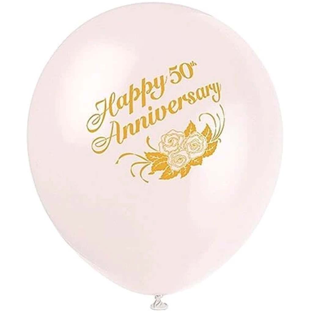 12in 50th Anniversary Balloons White, 6ct