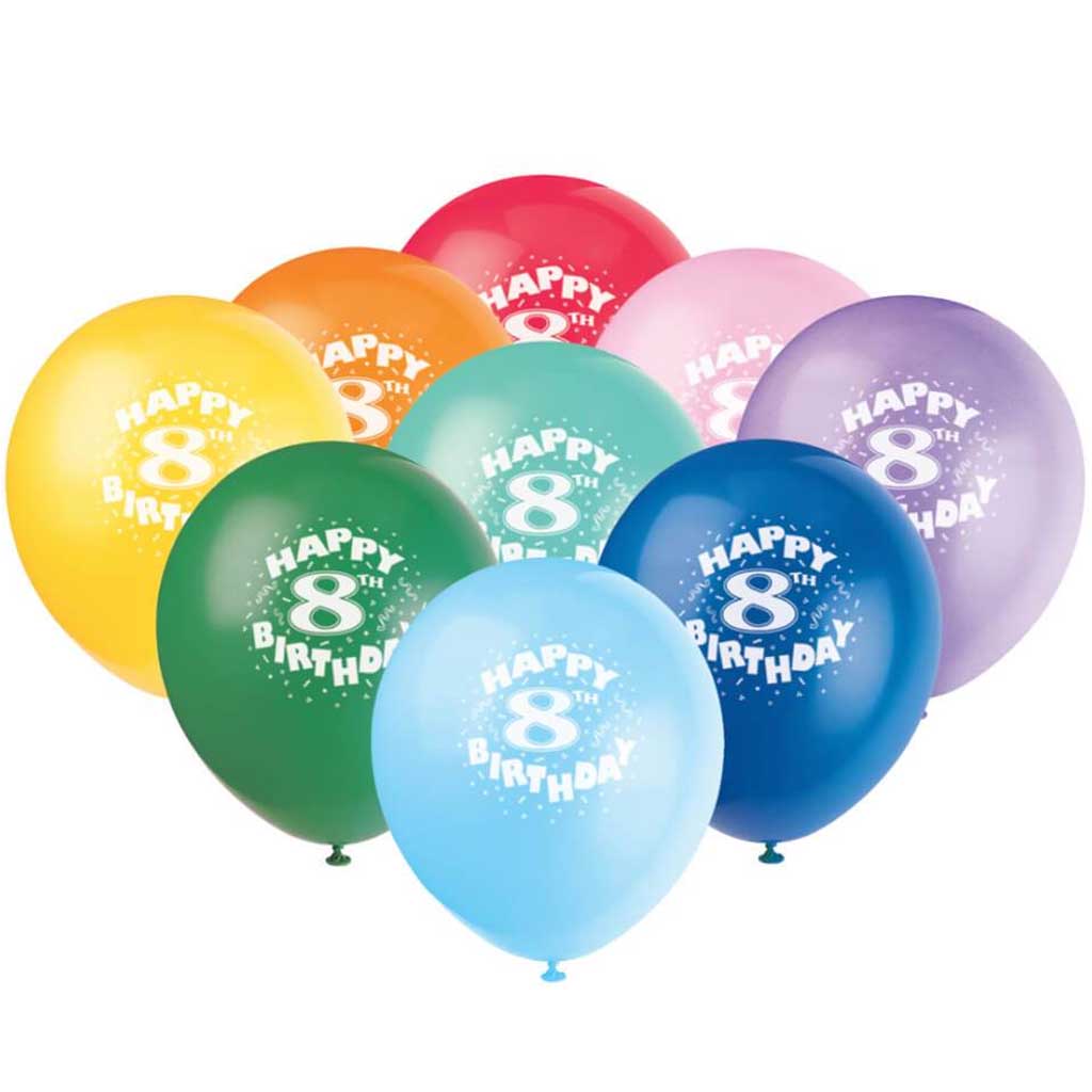 Latex Balloons 12in 6ct, Happy 8th Birthday 