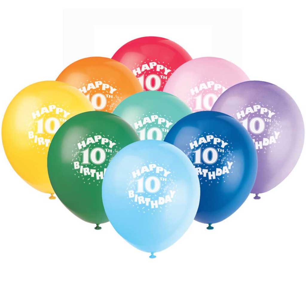 Latex Balloons 12in 6ct, Happy 10th Birthday 