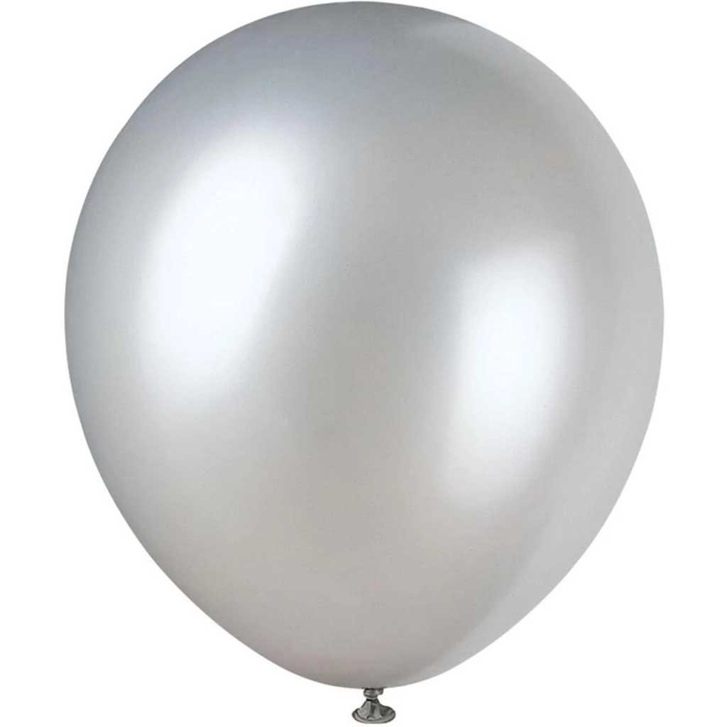 Latex Balloons 12in 8ct, Silver Pearlized 